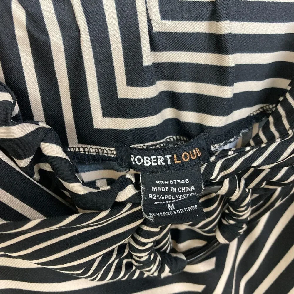 Robert Louis Women's A-Line Maxi Skirt Size M Tan Black Striped Faux Belt